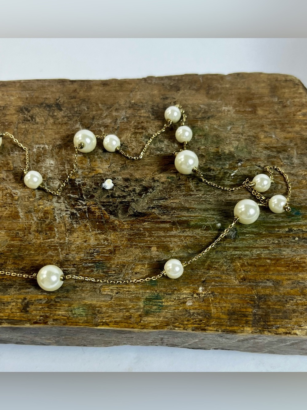 Delicate gold-tone Chain Necklace with Faux Pearls $20 - Picture 2 of 4